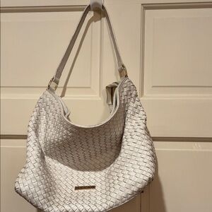 Chic Cream Woven Hobo Bag